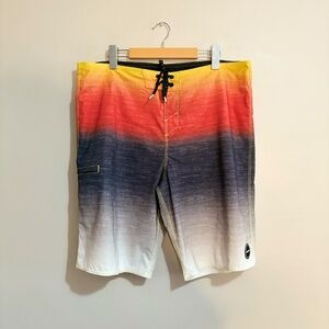 O'Neill Men's Gradient Yellow Red Black & Grey Board Shorts Size 36